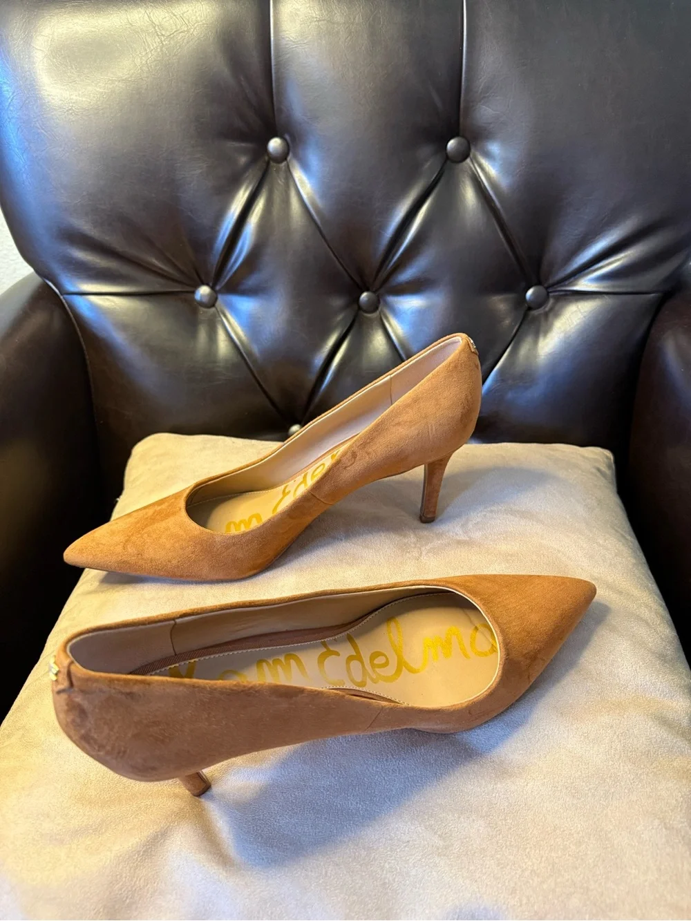 Sam Edelman Vienne Suede Pointed Toe Pumps Cognac Brown - Sz 10.5